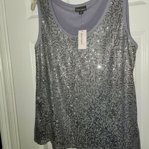 NWT Roz & Ali Silver gray sleeveless dressy top